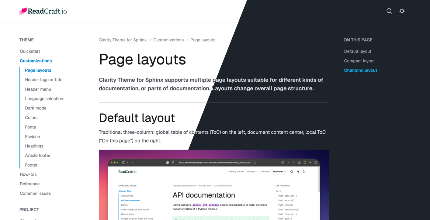 Clarity Sphinx theme preview