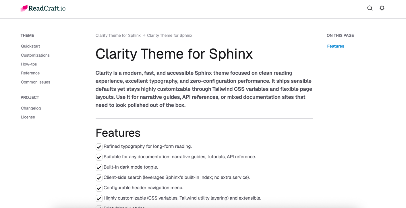Clarity Theme for Sphinx screenshot 2