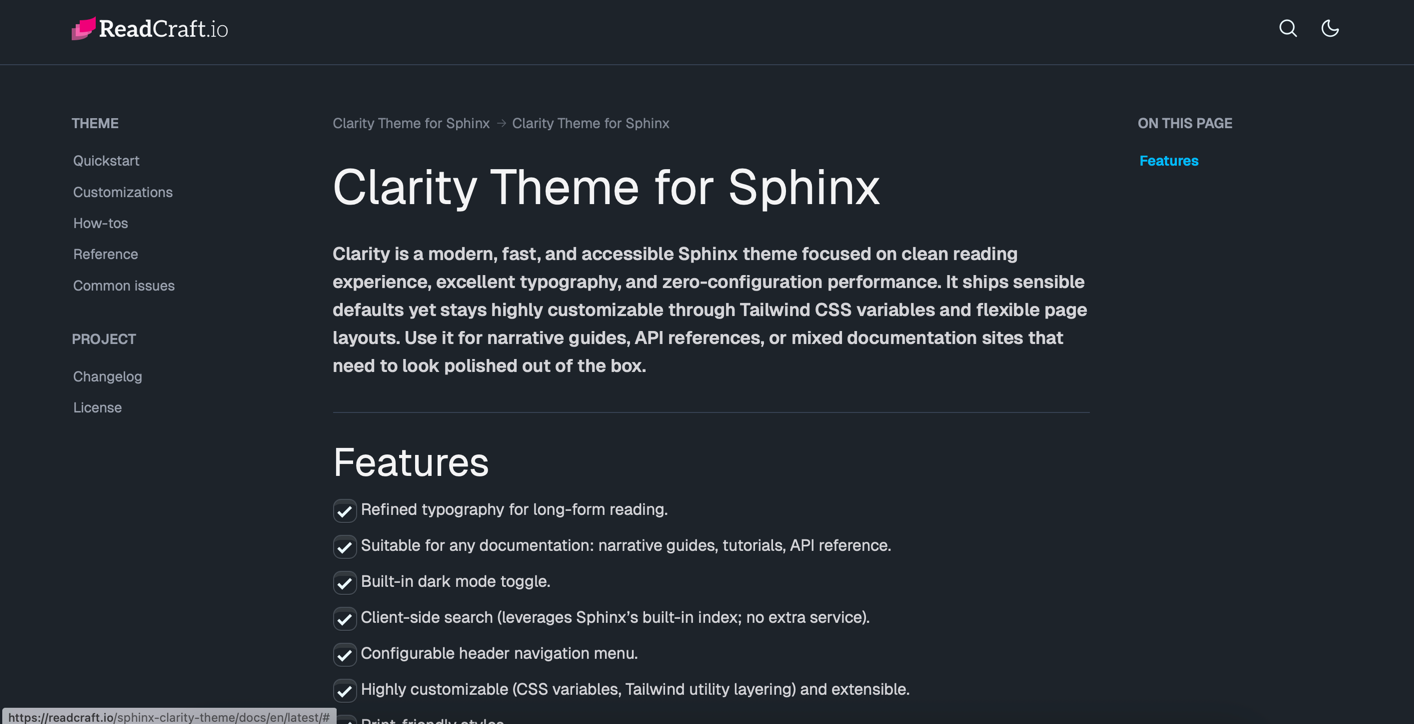 Clarity Theme for Sphinx screenshot 3